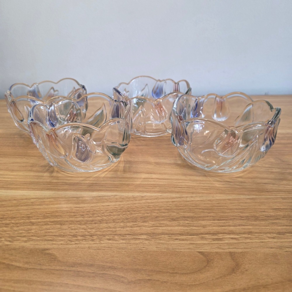 Vintage Mikasa Tivoli‎ Glass Tulips Serving Bowls 5" by 3" Qty 4 Scalloped Rim